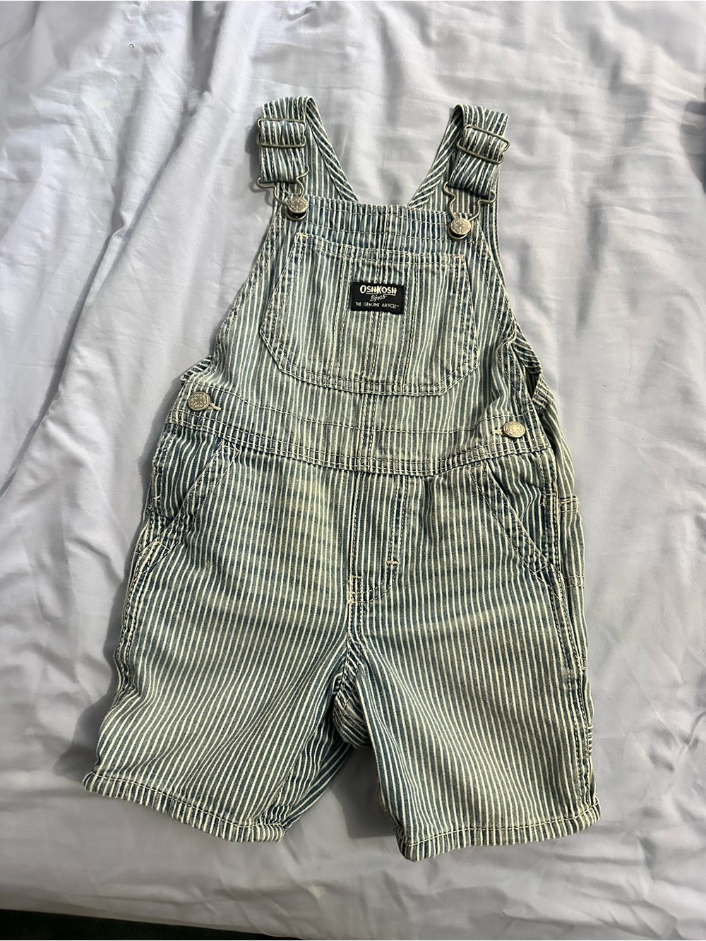 OshKosh B'gosh Blue/White Striped Short Overalls - size 24 months